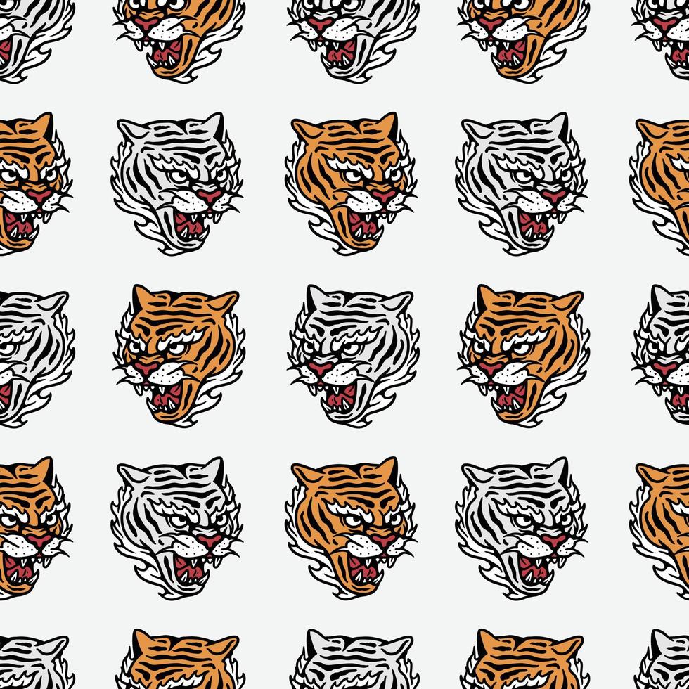 yellow and white tiger head seamless pattern vector