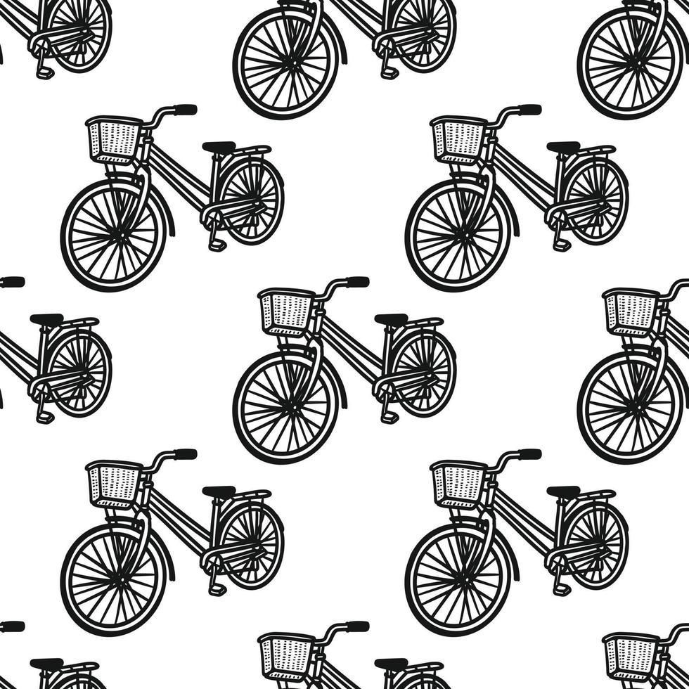 hand drawn seamless pattern of vintage bicycle vector