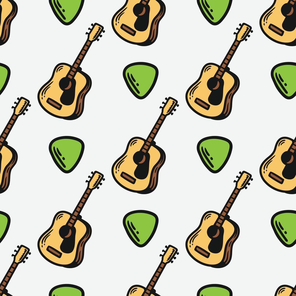 seamless pattern of acoustic guitar and pick vector