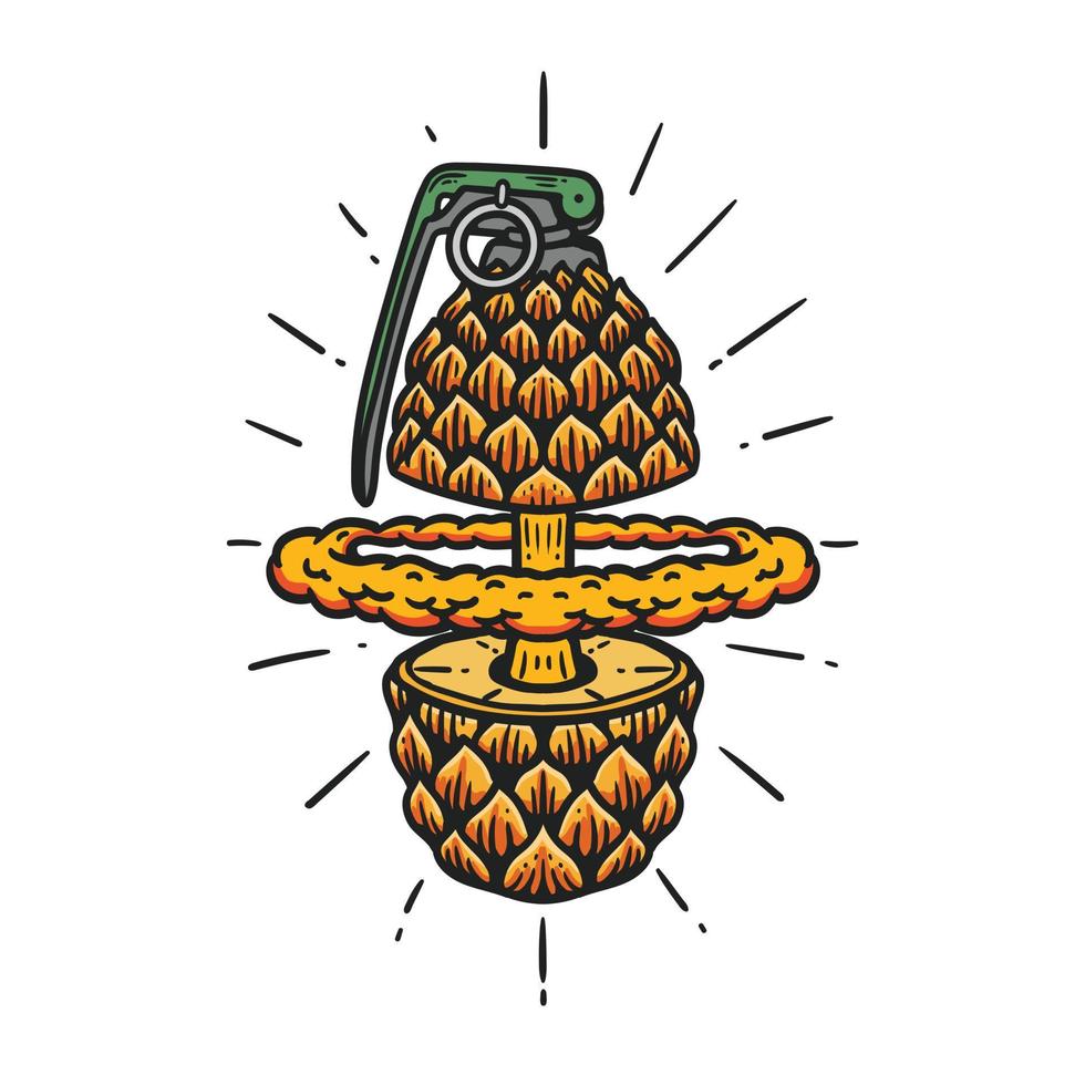 illustration of Pineapple grenade splits and explodes vector