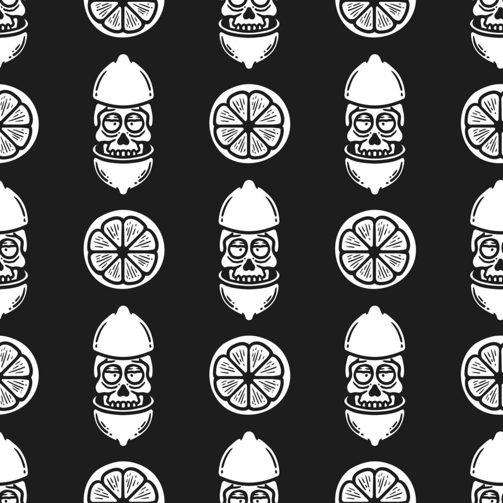 seamless pattern a skull emerging from a split lemon with lemon slices vector