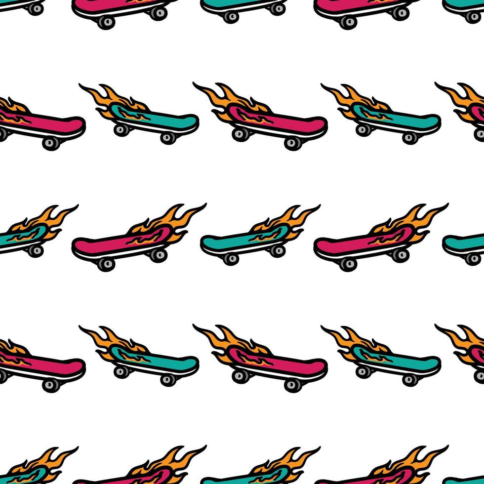 seamless pattern burning skateboard vector