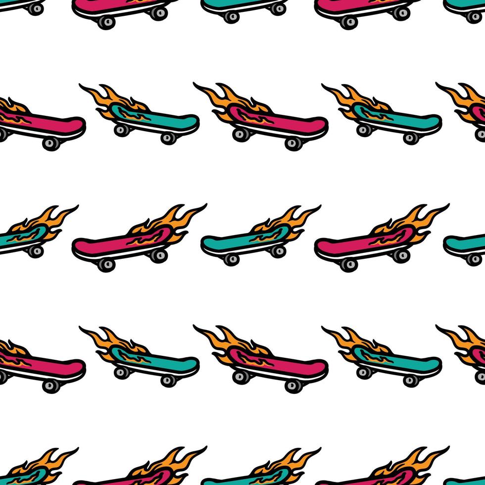 seamless pattern burning skateboard vector