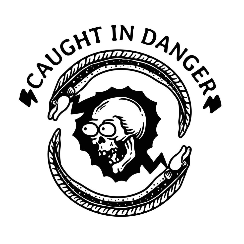 vintage style electric eel electrocuted skull illustration with slogan vector