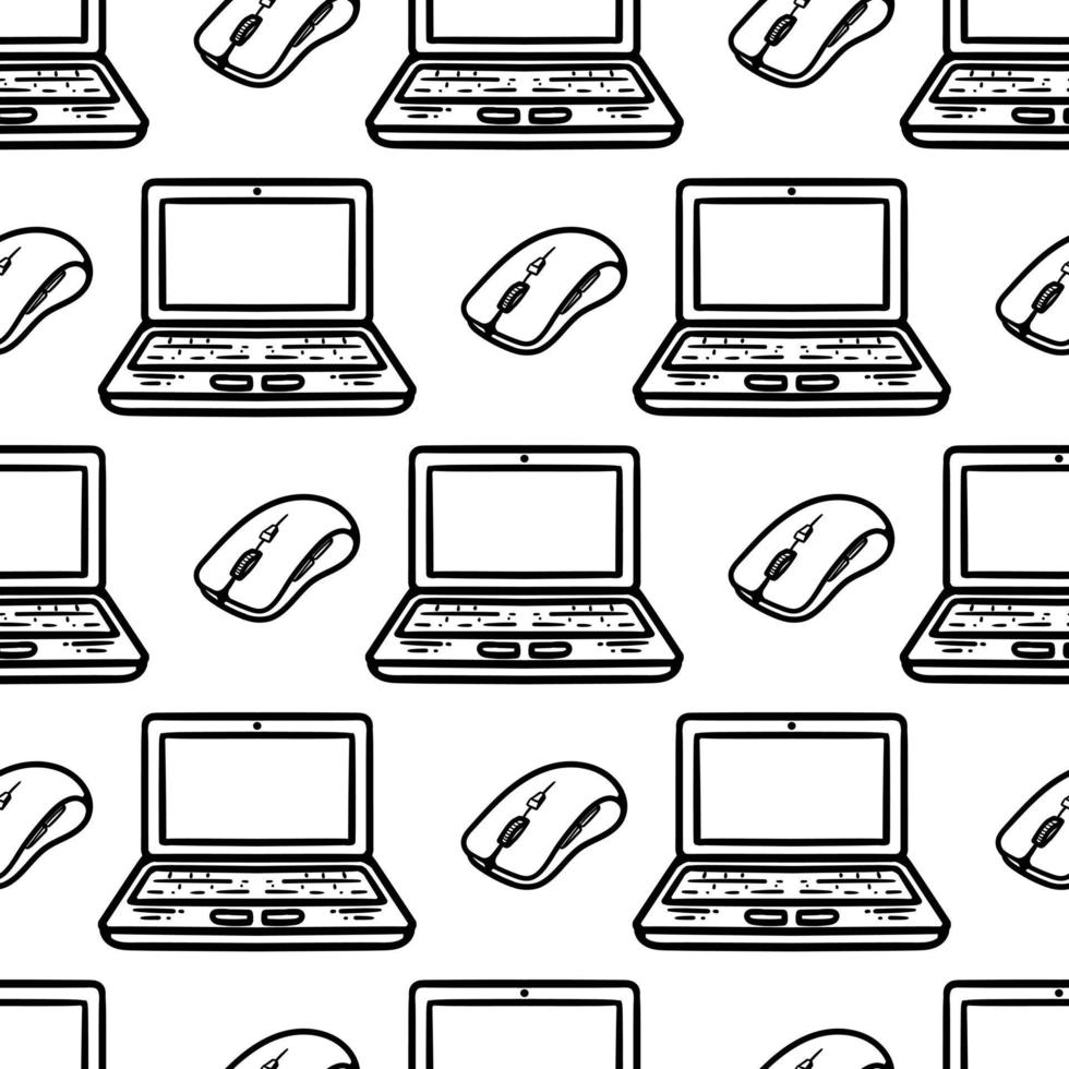 seamless pattern of laptop and mouse vintage style vector
