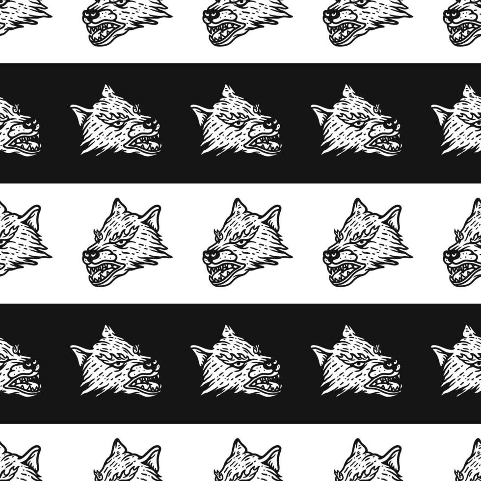 vintage style wolf head seamless pattern vector