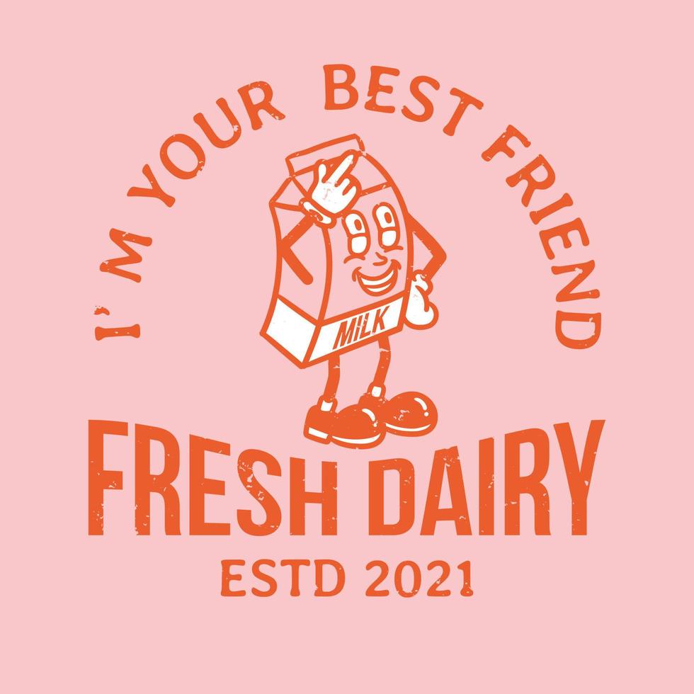 milk character vintage logo with slogan and grunge vector