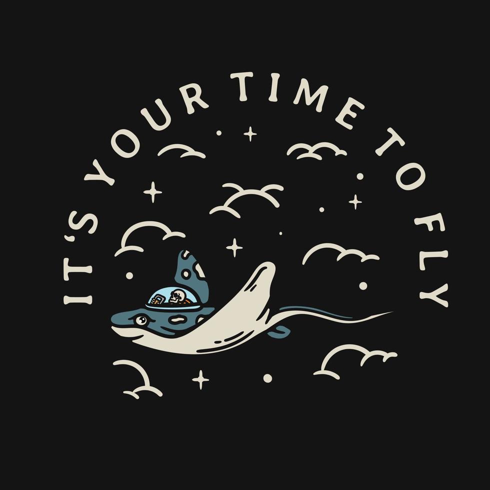 illustration of a stingray flying into the night sky with a skull riding it on the head with slogan vector