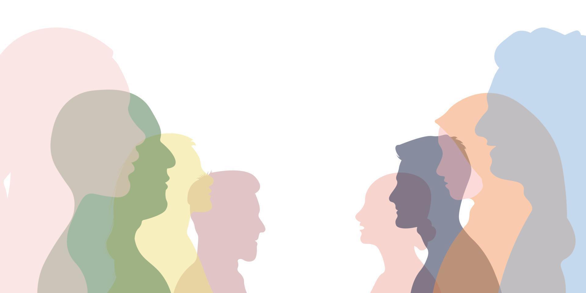 Group of multi-ethnic business co-workers and colleagues. Silhouette of diversity people side. vector