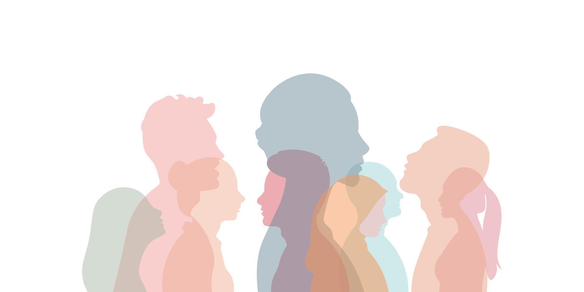 Group of multi-ethnic business co-workers and colleagues. Silhouette of diversity people side. vector