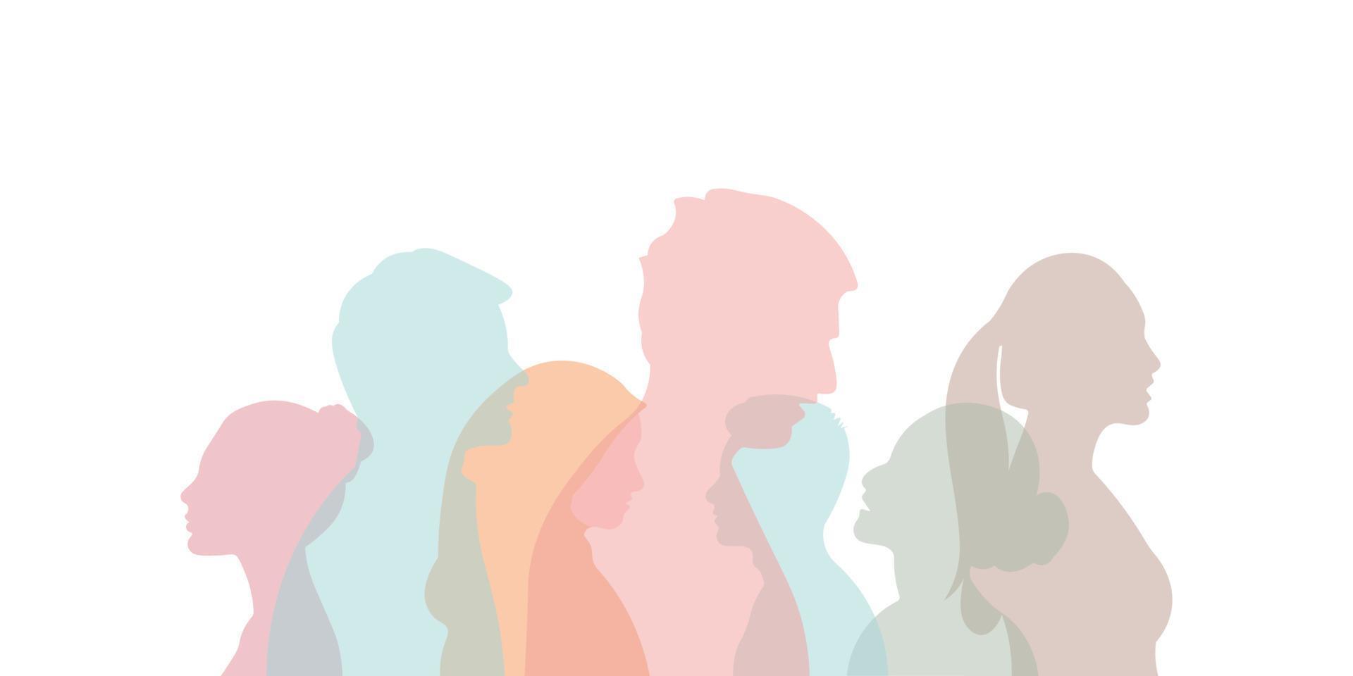 Group of multi-ethnic business co-workers and colleagues. Silhouette of diversity people side. vector
