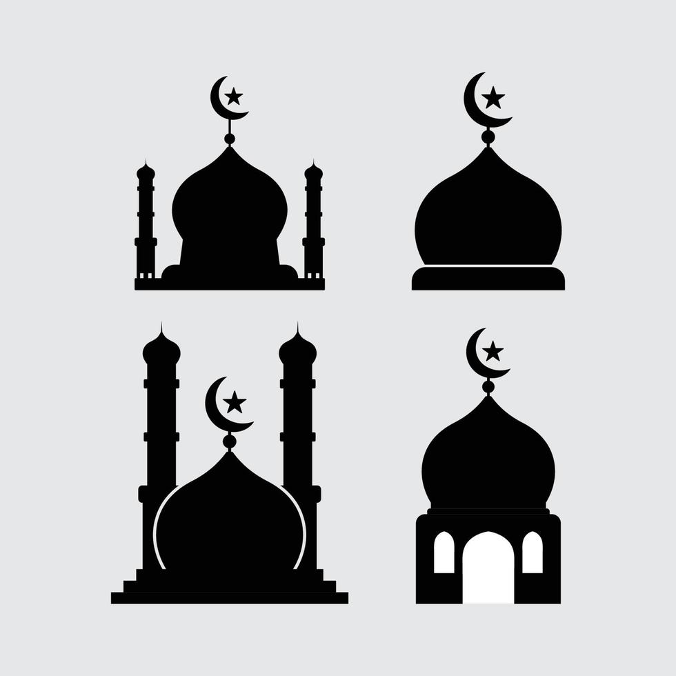 Islamic Mosque buildings silhouettes collections. vector
