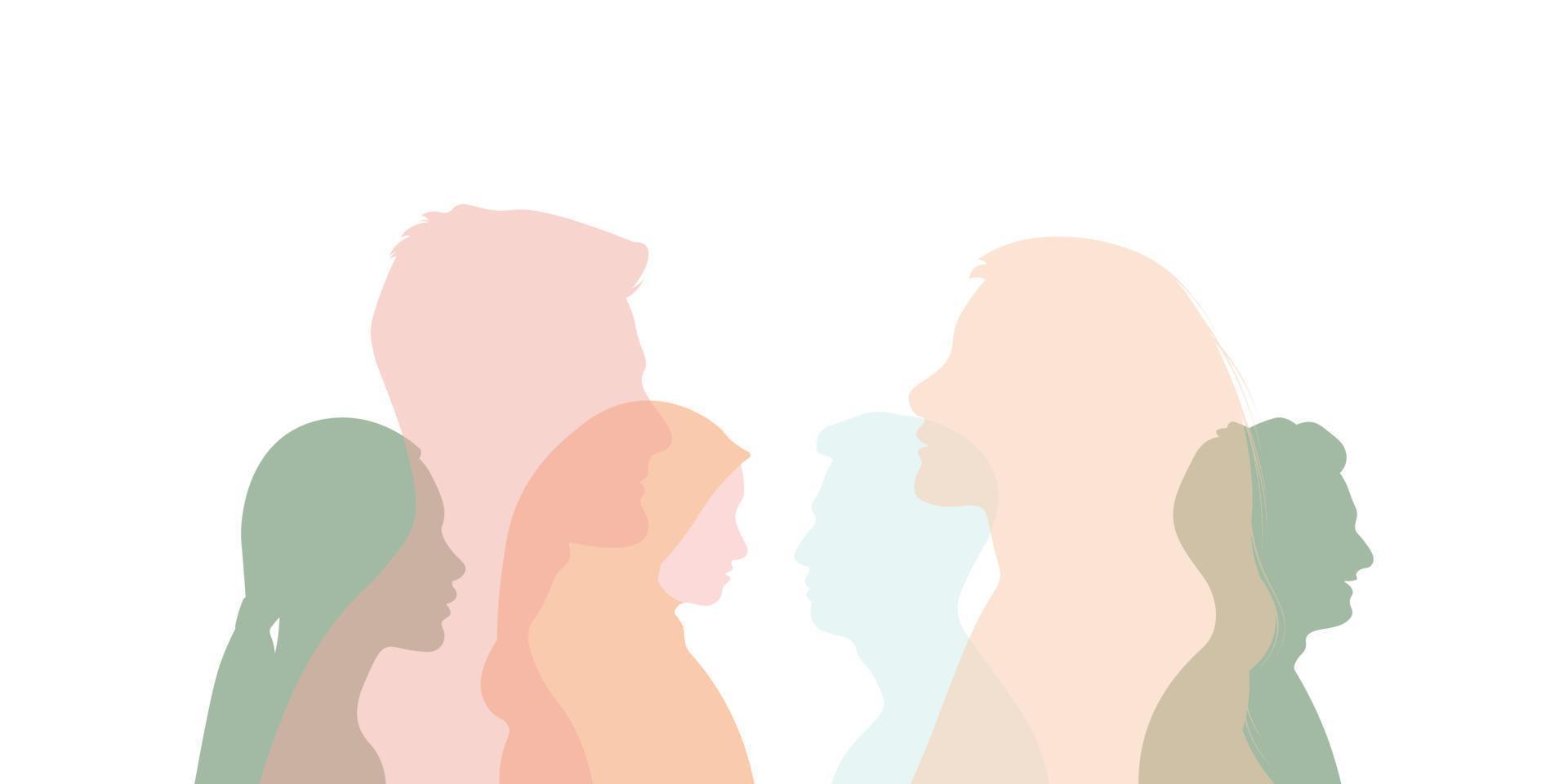 Group of multi-ethnic business co-workers and colleagues. Silhouette of diversity people side. vector