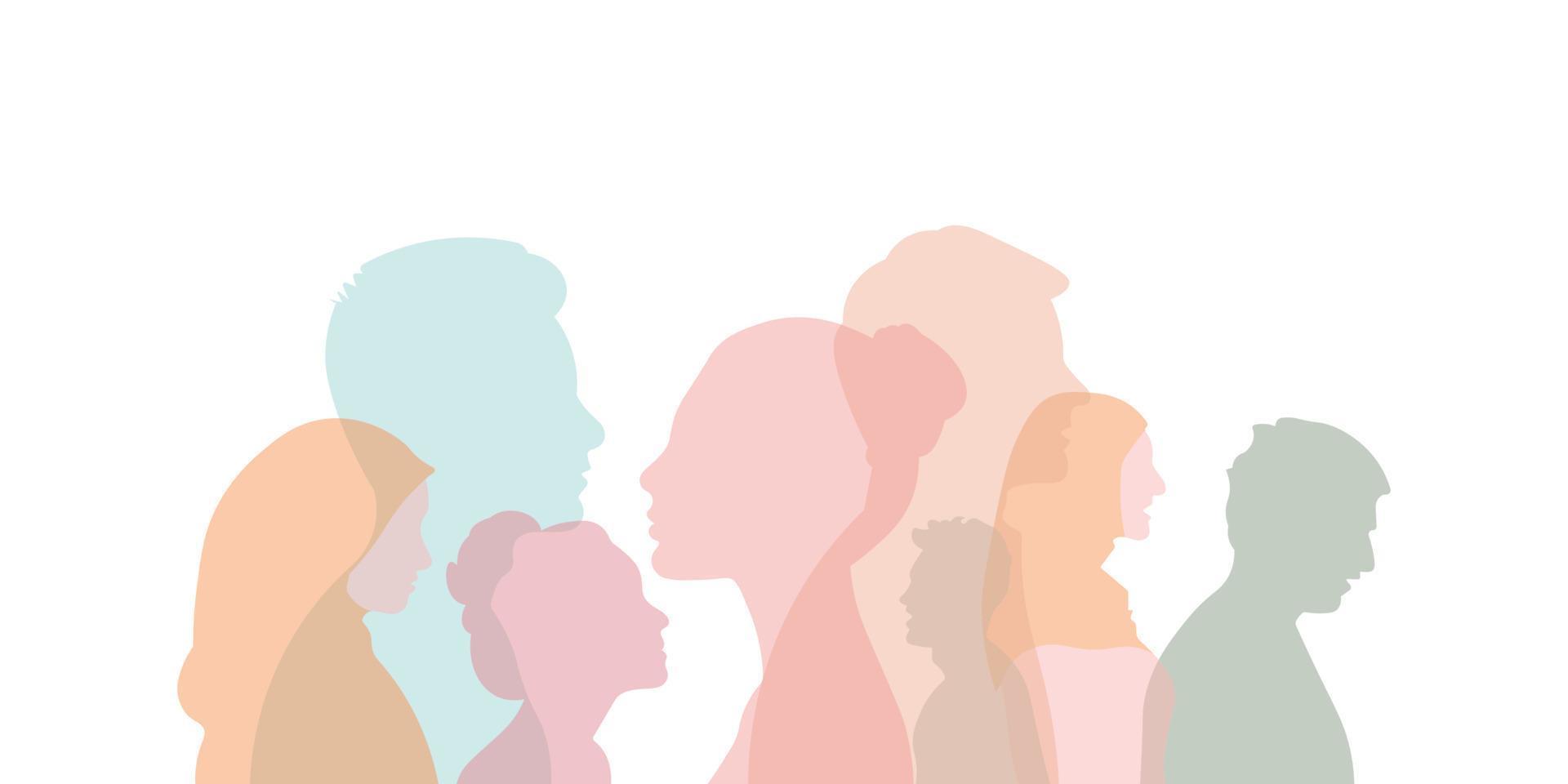 Group of multi-ethnic business co-workers and colleagues. Silhouette of diversity people side. vector