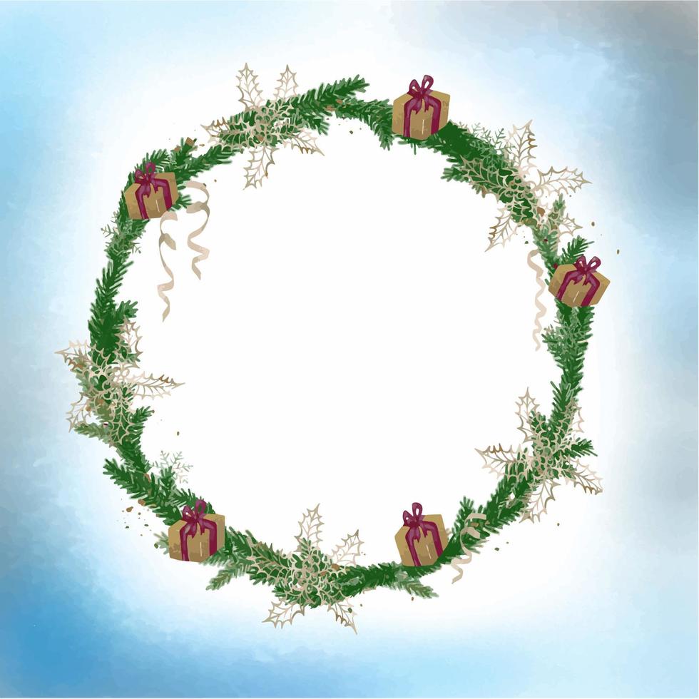 Winter blue background with Chrristmas wreath vector