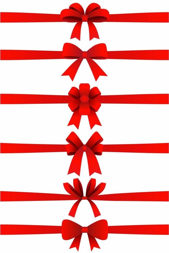 set of red bows with ribbons. Bow collection on white background vector