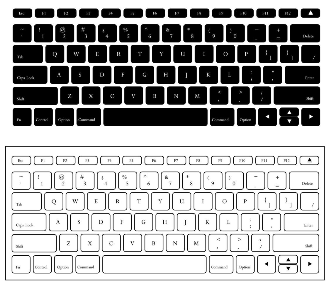 Laptop computer keyboard. Black and white button style. Vector illustration