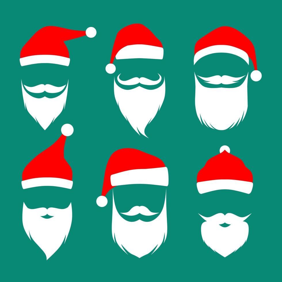 Santa hat, mustache and beard. Christmas elements for your festive design. Vector Illustration
