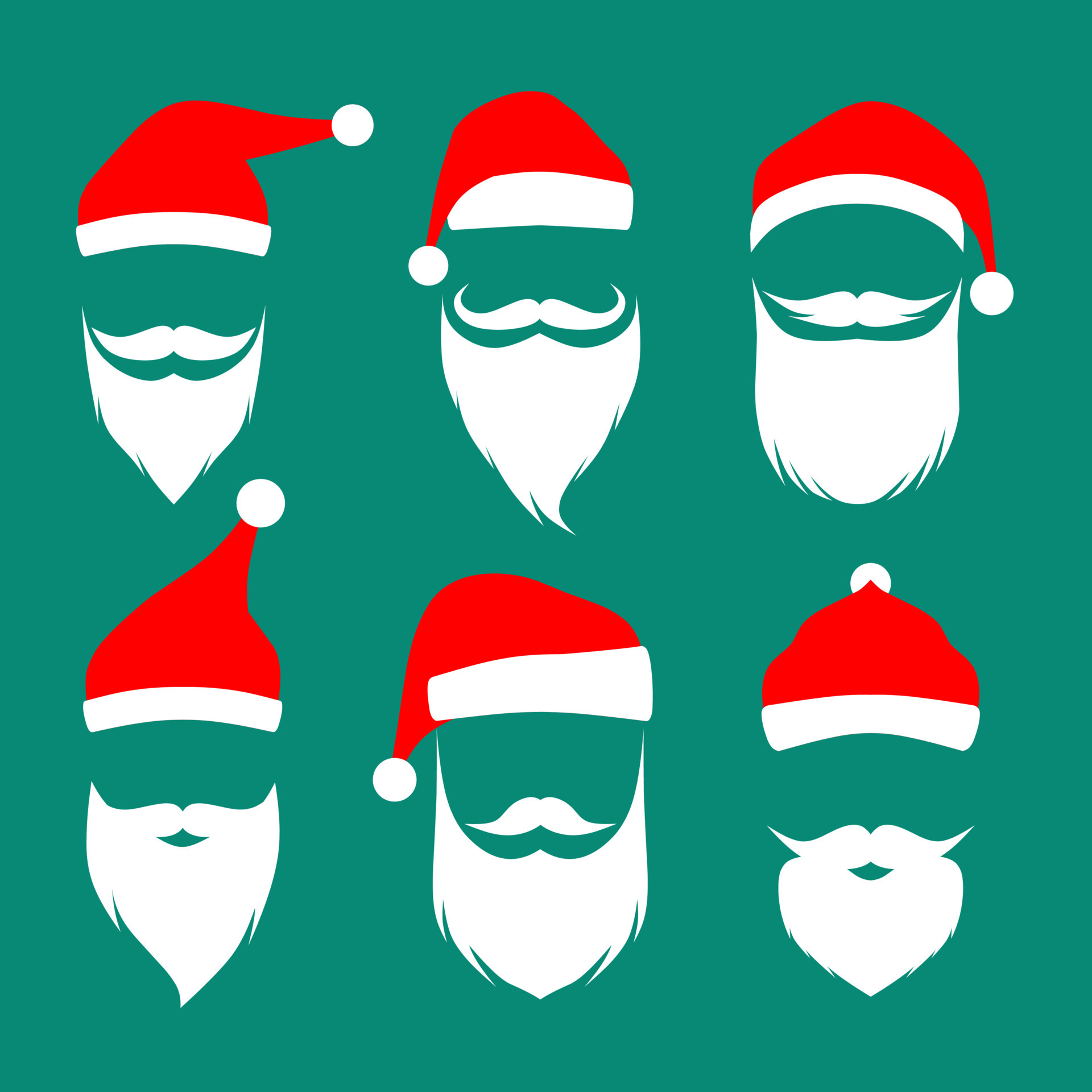 Santa hat, mustache and beard. Christmas elements for your festive design. Vector Illustration
