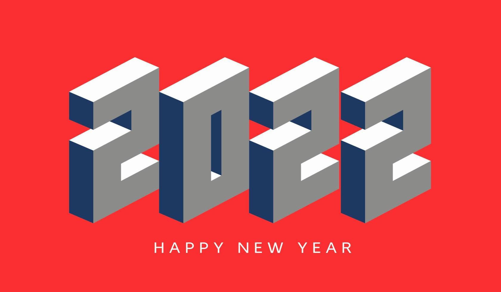 2022 Happy New Year logo. Isometric number for calendar, poster, banner, postcard, greeting cards. vector