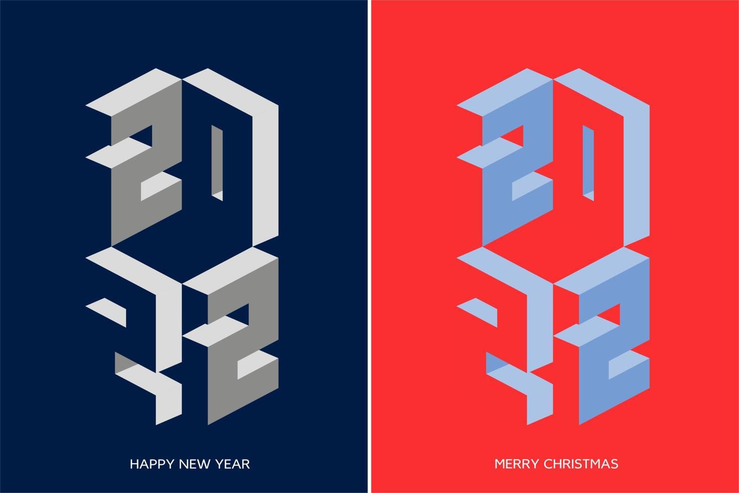 2022 Happy New Year logo set. Isometric number minimalist design for calendar, poster, banner, postcard, greeting cards, invitations, sticker, web. vector