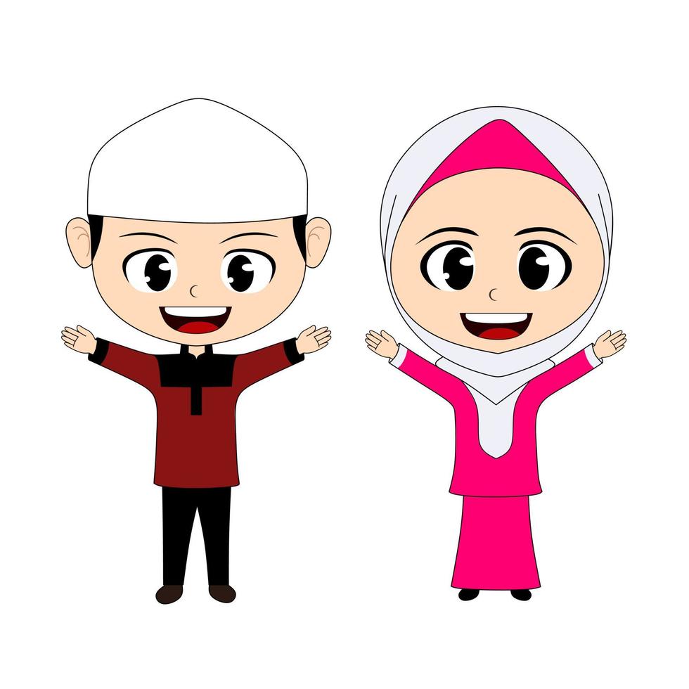 Cute happy muslim kids cartoon vector