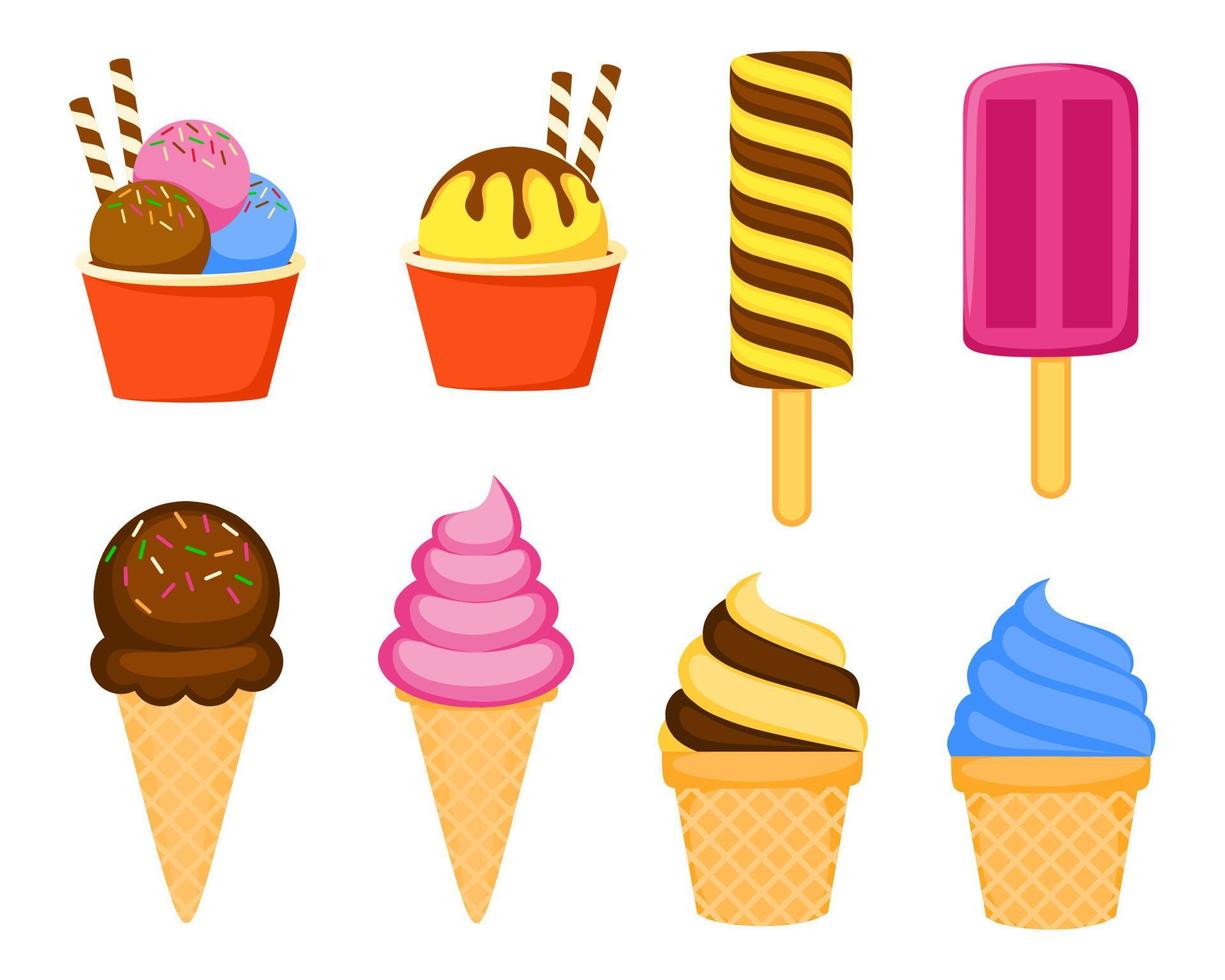 Set of ice cream isolated on white background. Vector illustration