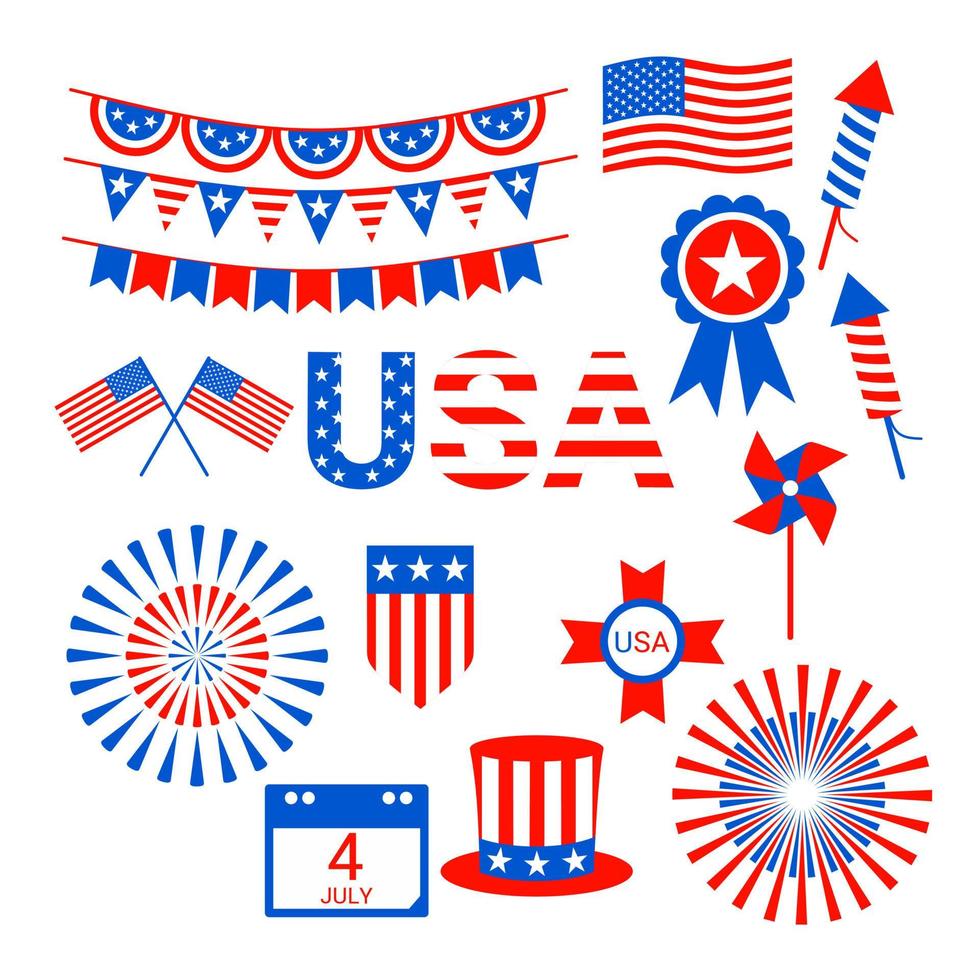 4th of july design. 4th july independence day celebration symbol set. Vector illustration