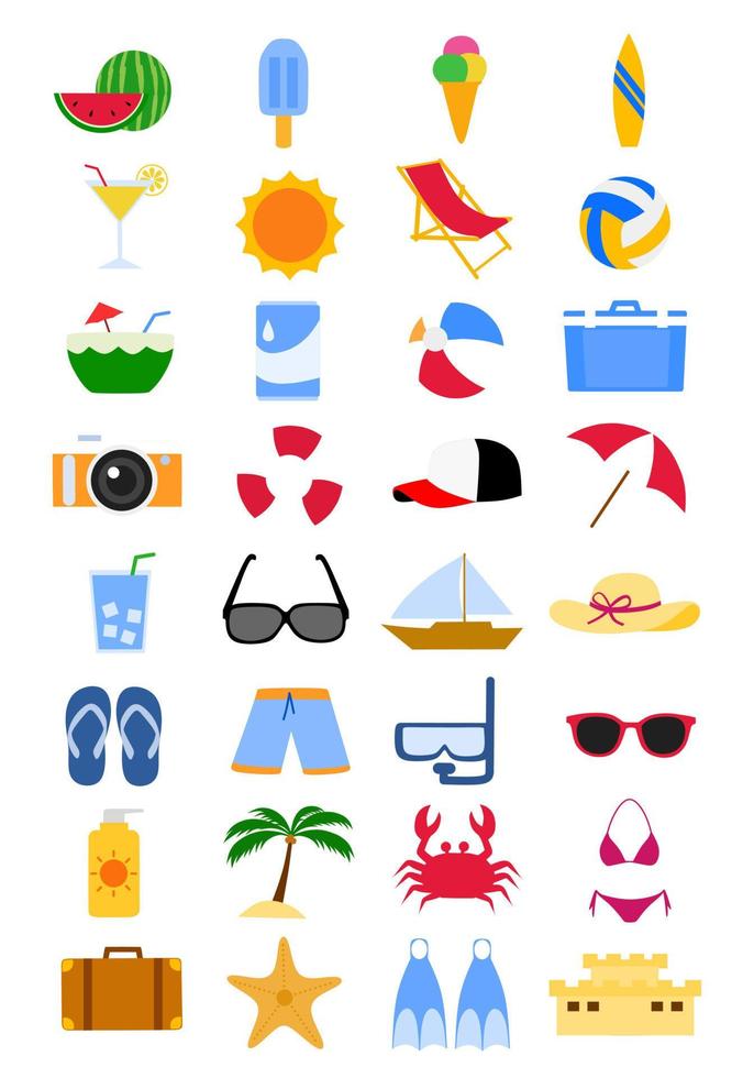 Summer vacation icon set. Beach vacation icon collection vector