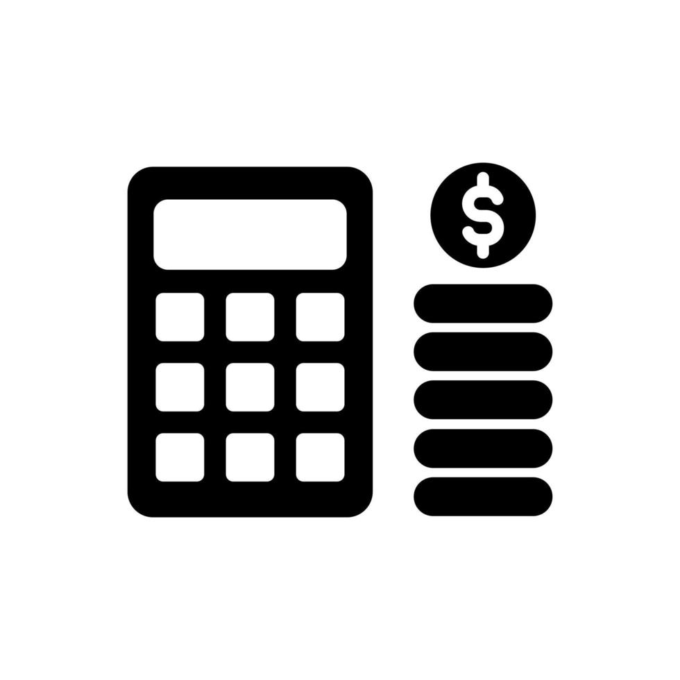 calculator with stack of coin icon vector