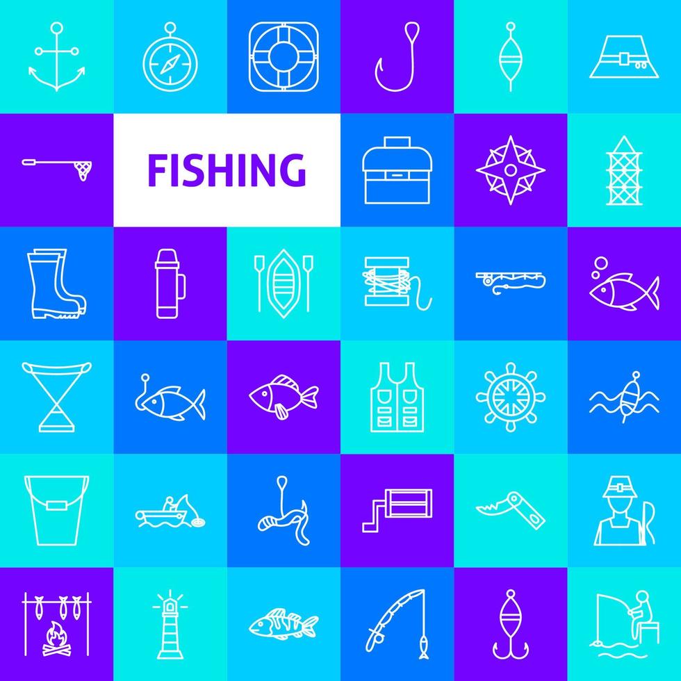 iconos de línea de pesca vector