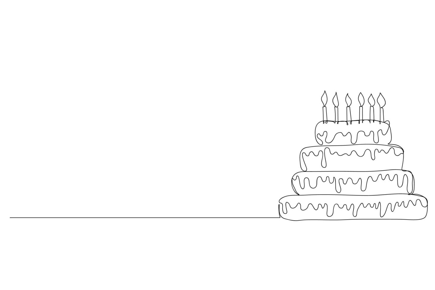 Continuous line drawing Birthday cake with candle. Symbol of celebration happy moment on white background vector illustration.