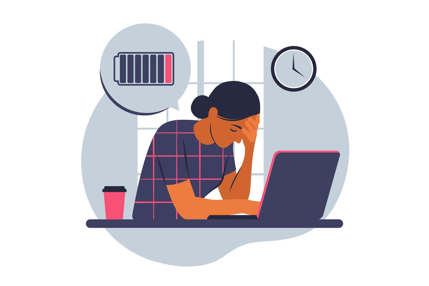 Professional burnout syndrome. Frustrated worker, mental health problems. Vector illustration. Flat