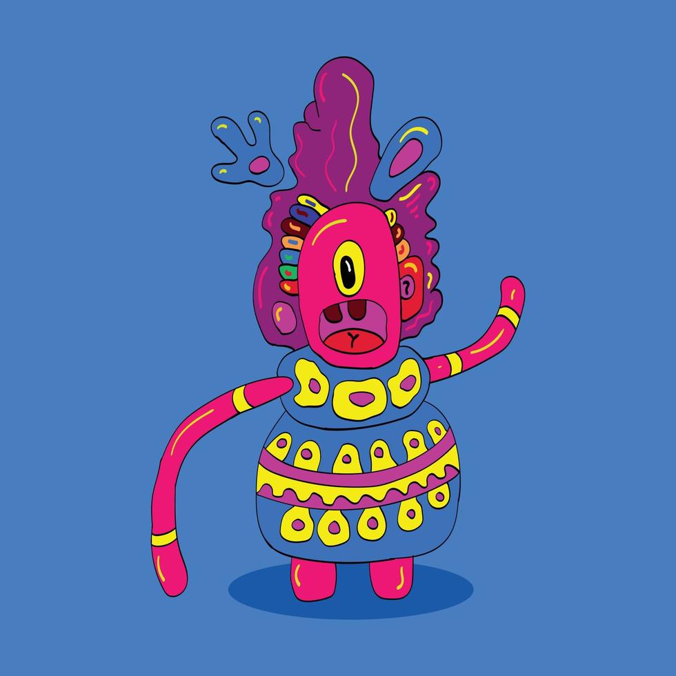 Cute doodle mascot of alien monster illustration vector