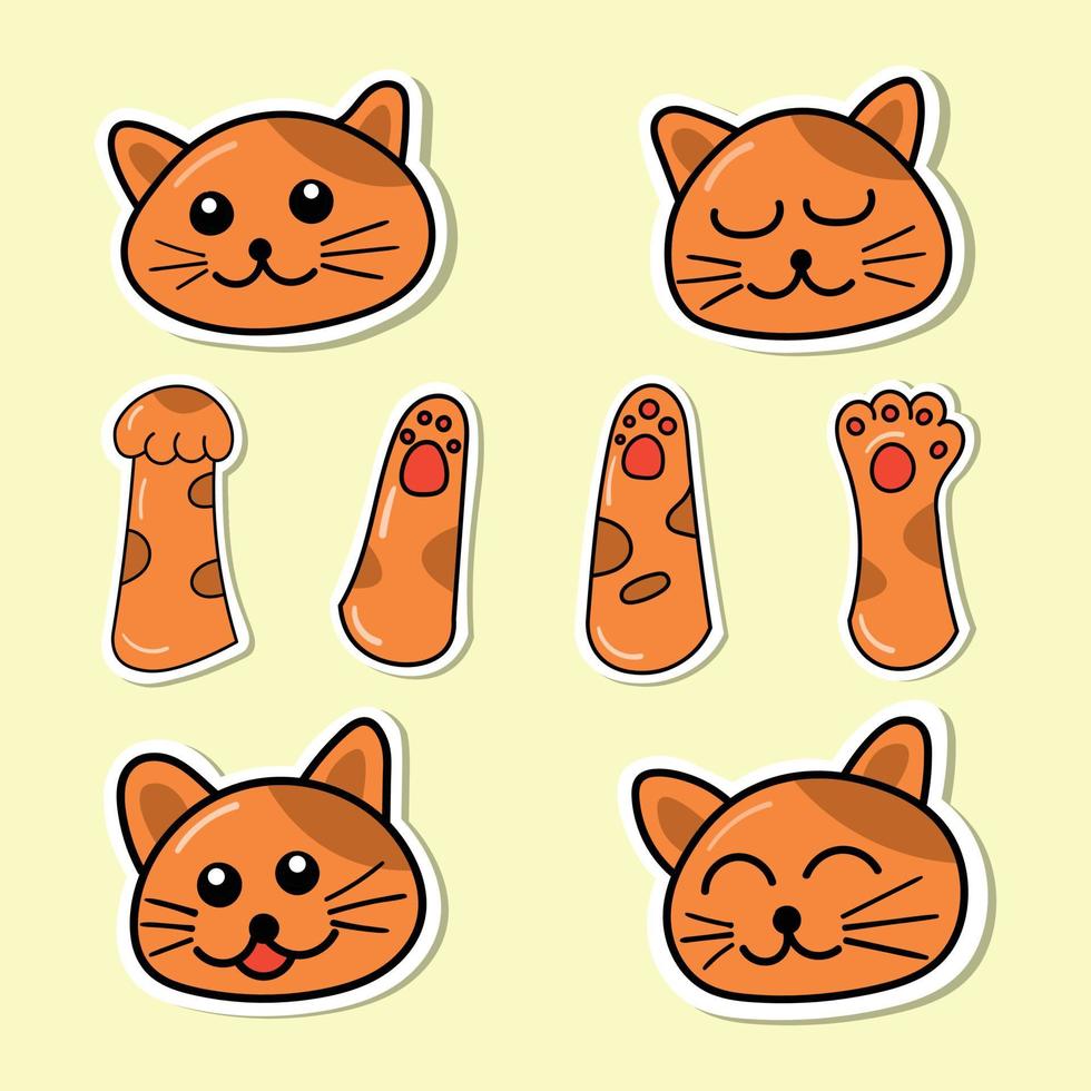 cute collection of hand drawn cat face and paws vector