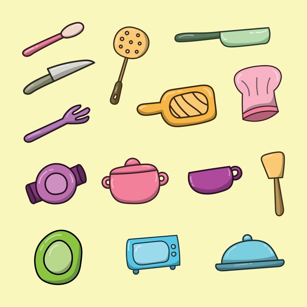 collection of cooking set hand drawn sticker vector