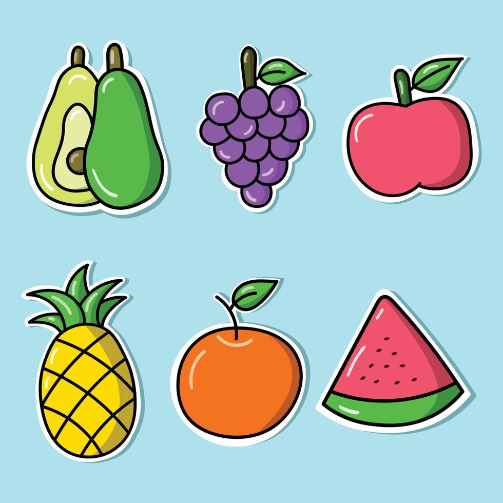 hand drawn of fruit sticker vector collection