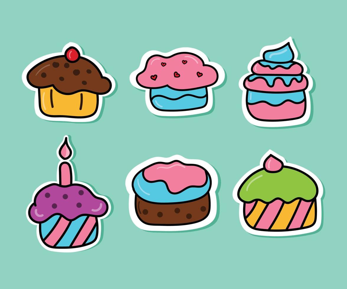 collection of hand drawn tart cake sticker vector