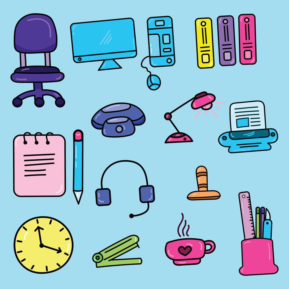 collection of office tool set hand drawn vector