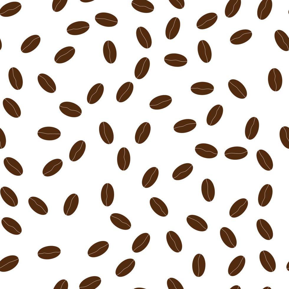 Coffee beans seamless pattern. Brown seeds of coffee isolated on white background. Vector illustration.