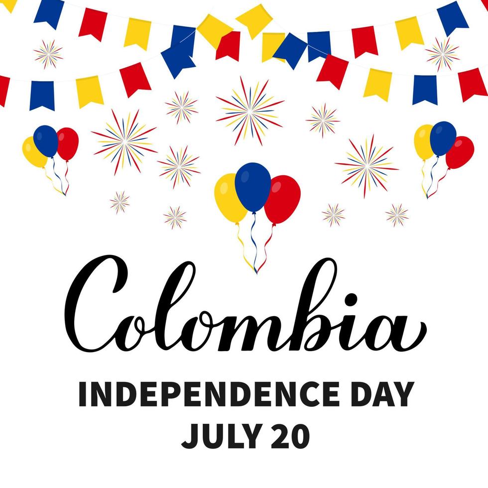 cartel de tipografía del día de la independencia de colombia. fiesta nacional celebrada el 20 de julio plantilla de vector para banner, tarjeta de felicitación, volante