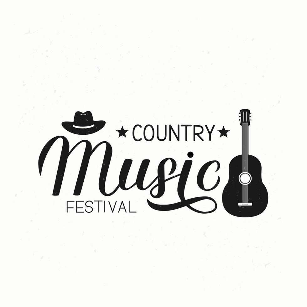 letras del festival de música country con sombrero y guitarra. inscripción retro lamentable. Cartel de tipografía de espectáculo musical de guitarra acústica. plantilla vectorial para banner, letrero, volante, diseño de logotipo, invitación. vector