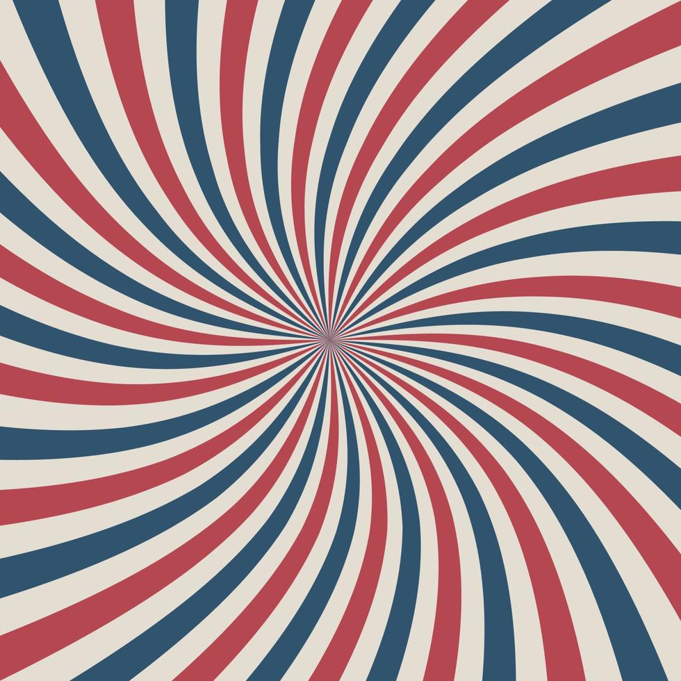 American retro patriotic vector illustration. Concentric stripes in colors of United States flag. Twirl background Labor Day or Patriot day banners and greeting cards.