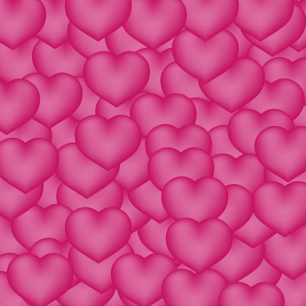 Hot pink hearts 3d background. Valentine s day shiny greeting card. Romantic vector illustration. Easy to edit design template.
