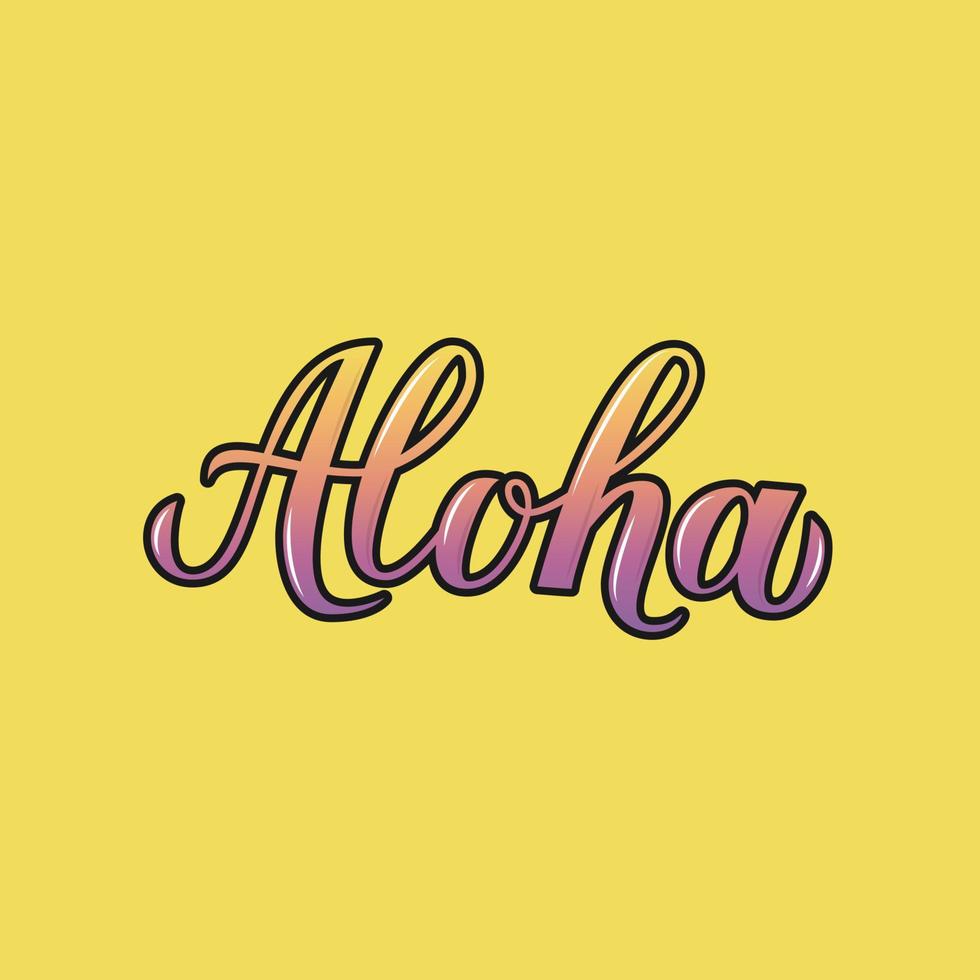aloha letras de caligrafía 3d sobre fondo amarillo. concepto de vacaciones de verano. Hola frase escrita a mano en idioma hawaiano. plantilla vectorial fácil de editar para diseño de logotipos, pancartas, carteles, folletos, t-shot. vector