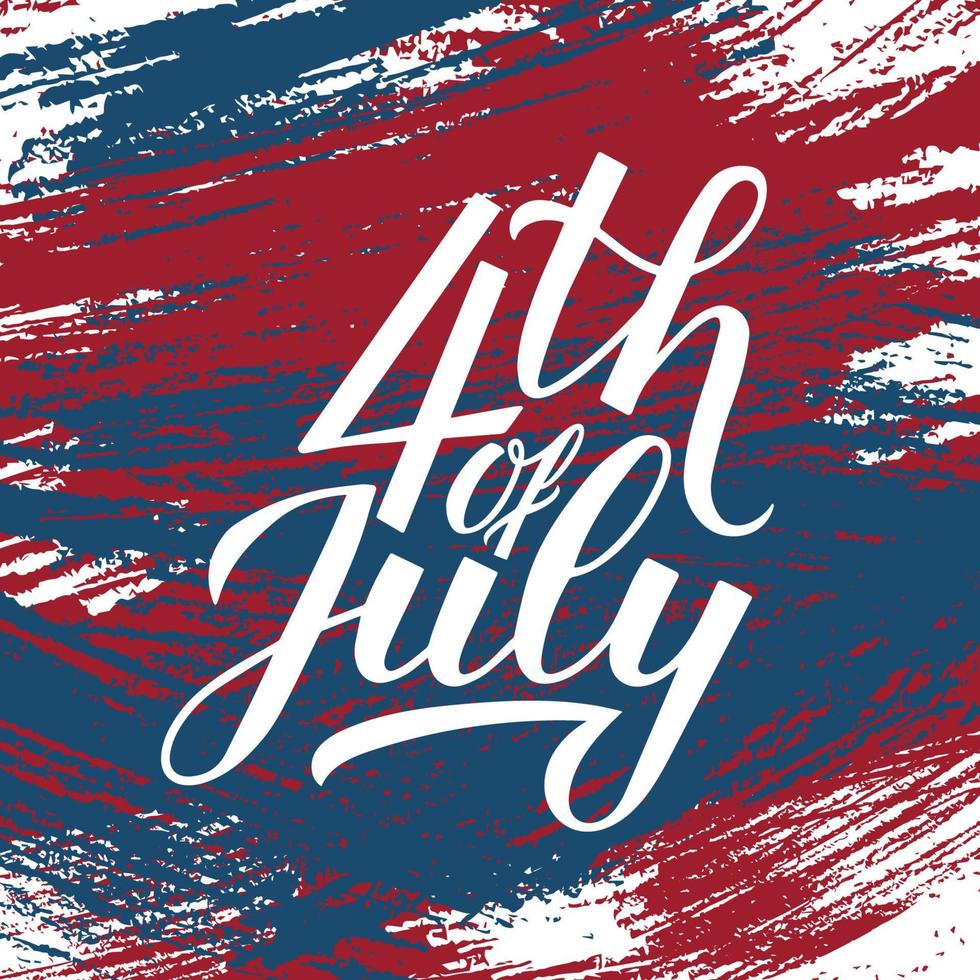 4th of July calligraphy hand lettering on brush stroke background. American Independence Day celebration poster. Easy to edit vector template for logo design, greeting card, banner, flyer, etc.