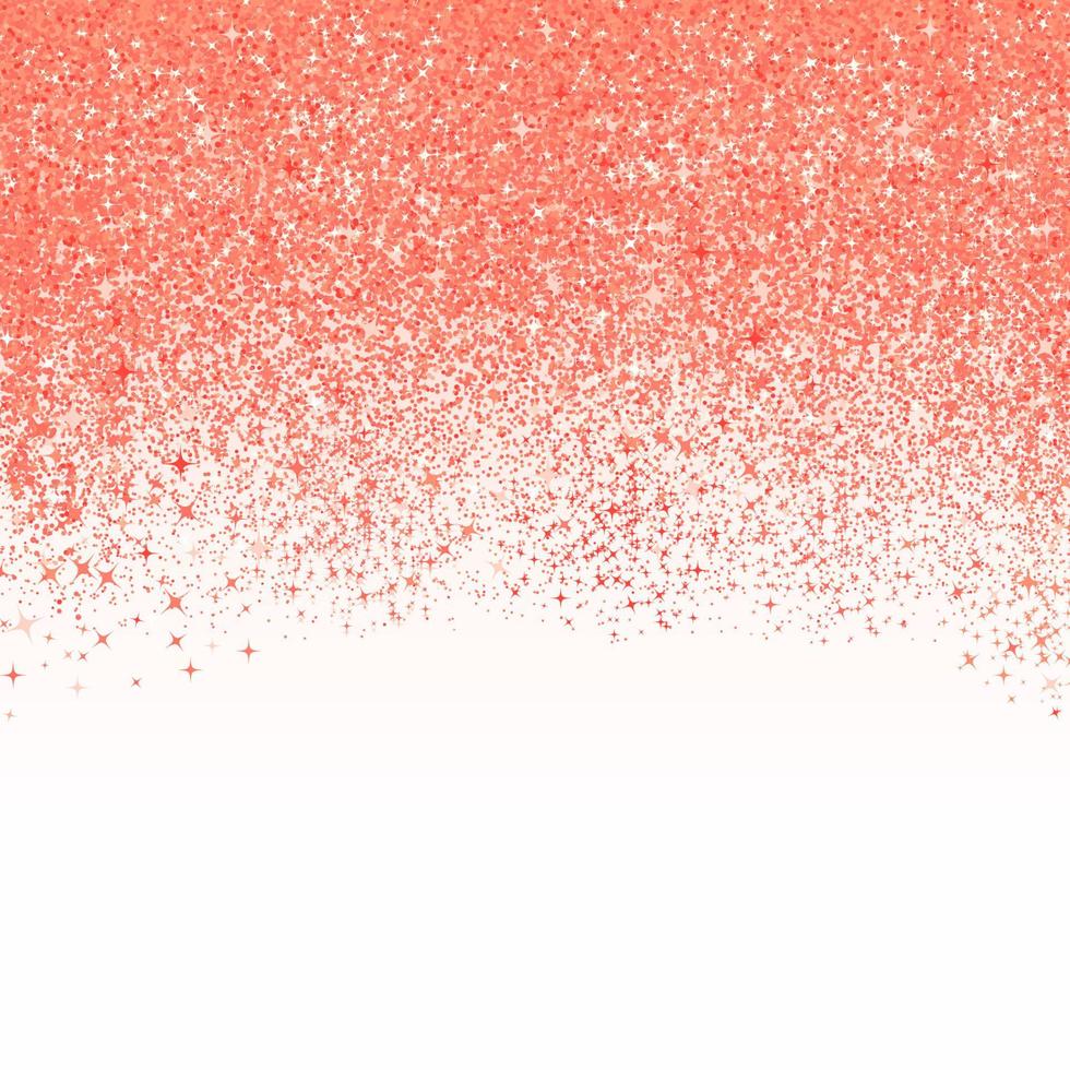 Confetti in shades of living coral border isolated on white. The color of 2019 year. Falling sparkles dots. Shiny dust vector background. Rose gold glitter texture effect