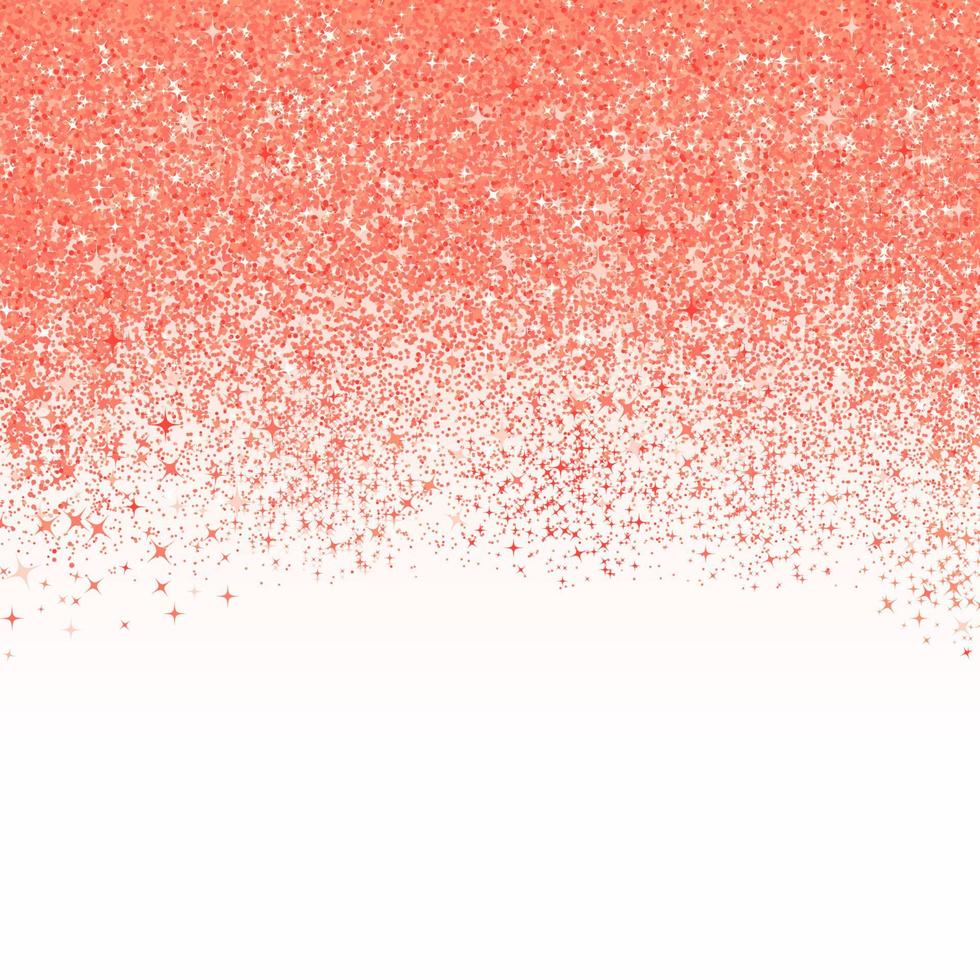 Confetti in shades of living coral border isolated on white. The color of 2019 year. Falling sparkles dots. Shiny dust vector background. Rose gold glitter texture effect