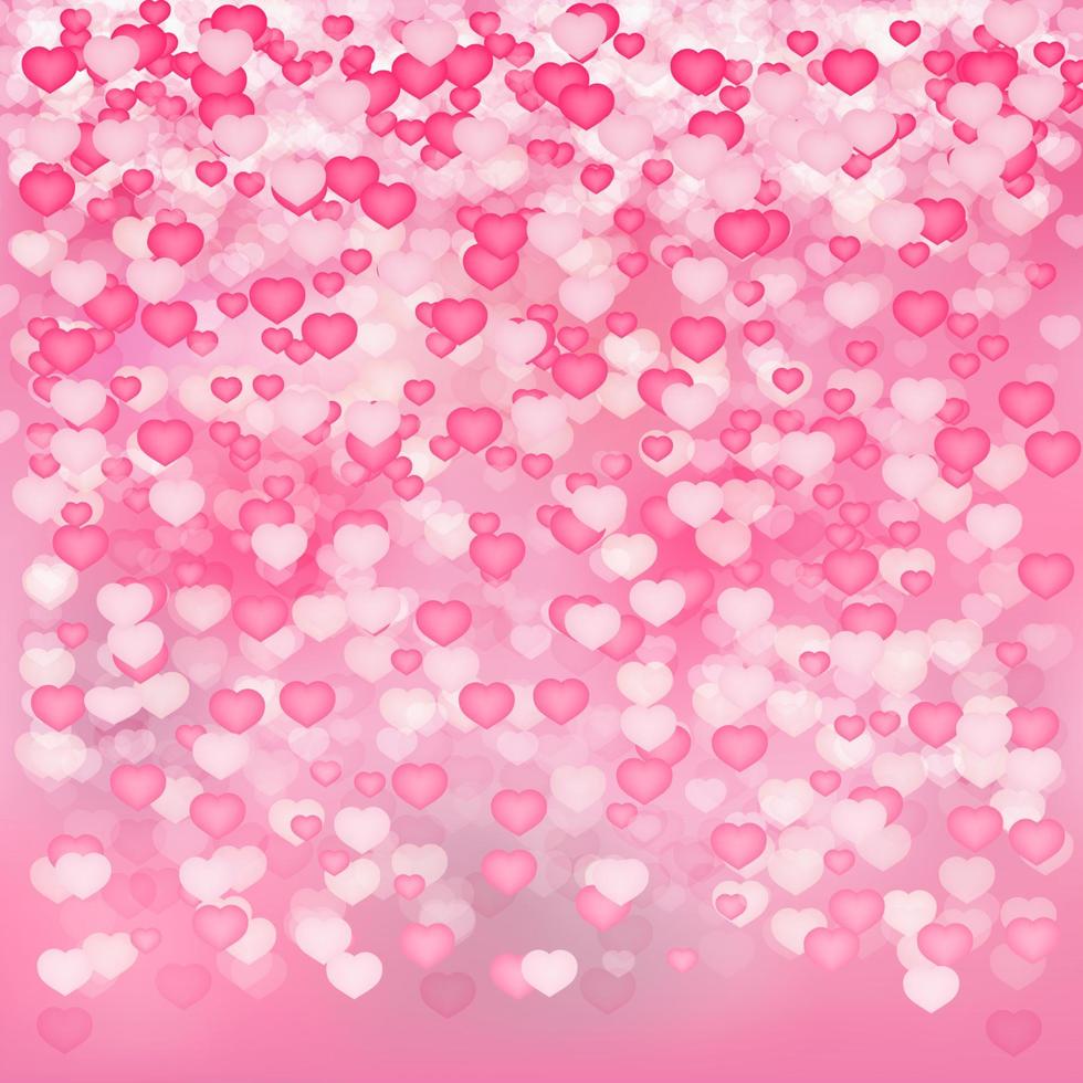 Soft pink hearts confetti background. Valentine s day shiny greeting card. Romantic vector illustration. Easy to edit design template.