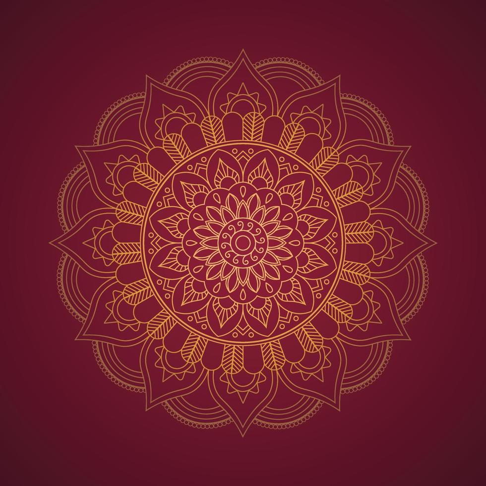 Gold mandala on red background vector